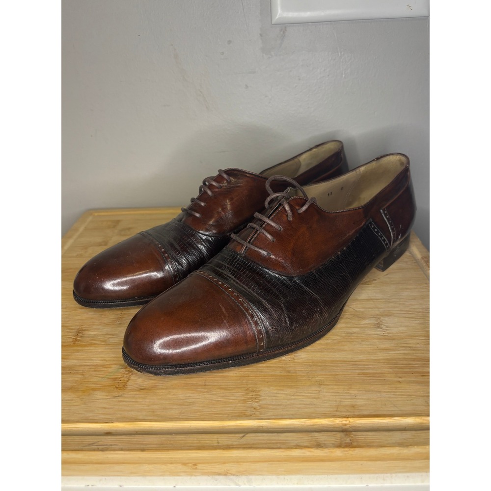 Bally Maestro Mens Brown Leather Lizard Embossed Cap Toe Oxford Shoes Italy 13 D